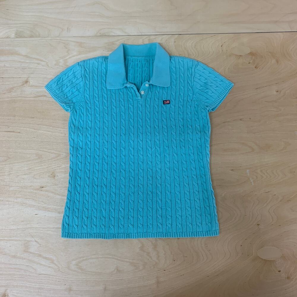 Ralph Lauren Jeans by Womens Cable Knit Short Sleeve Collard Shirt Sz M